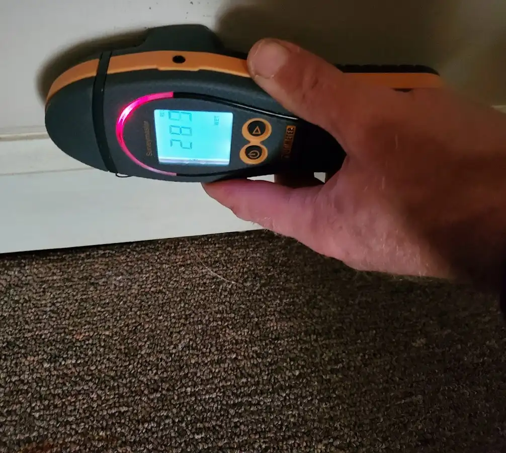 Moisture detection at baseboard during Storm Damage Restoration in Kings Point